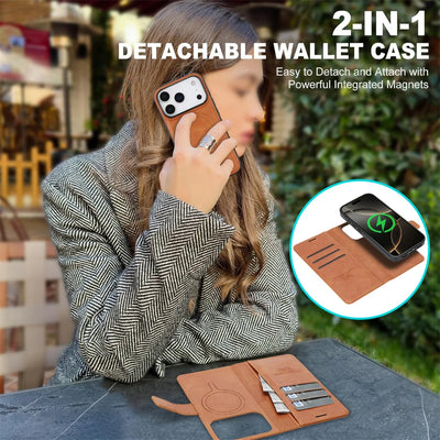 PureGuardCases 2-in-1 Magnetic Leather Wallet iPhone Case – MagSafe Card Holder Cover
