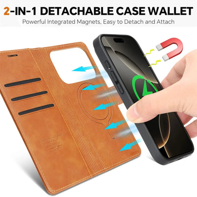 PureGuardCases 2-in-1 Magnetic Leather Wallet iPhone Case – MagSafe Card Holder Cover