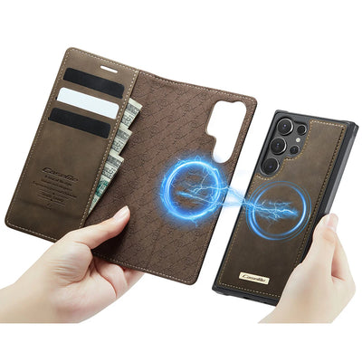 PureGuardCases Detachable Magnetic Wallet Leather Flip Case for Samsung Galaxy S20-S26 - MagSafe Book Cover