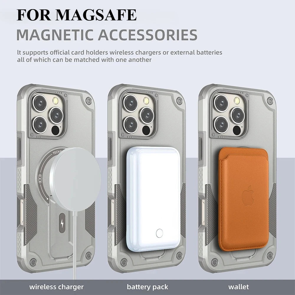 PureGuardCases Invisible Bracket Armor iPhone Case – MagSafe Magnetic Stand Cover