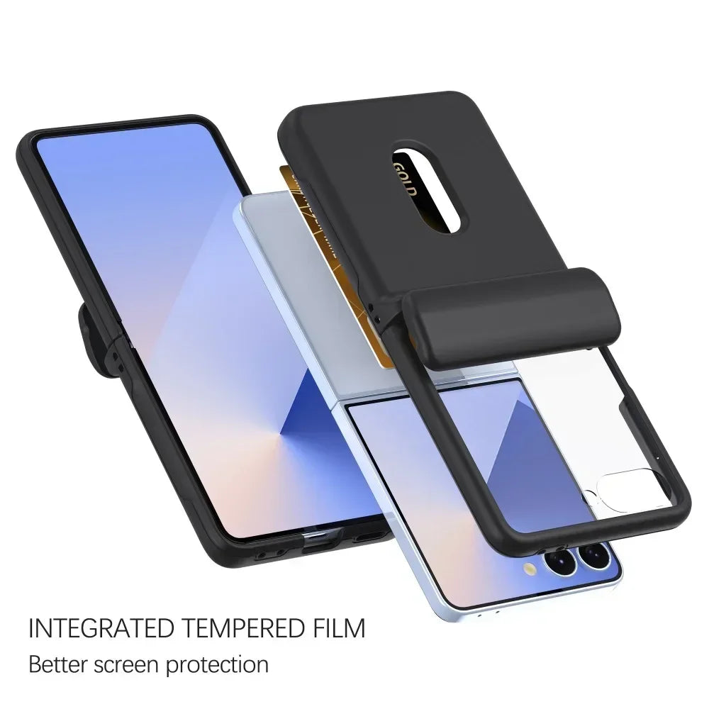 Integrated tempered glass cover screen film built into the Samsung Galaxy Z Flip hard shell case