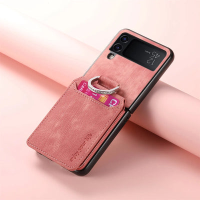 Pink vintage leather ring wallet case for Galaxy Z Flip