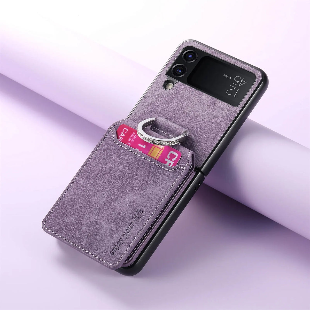 Purple vintage leather ring wallet case for Galaxy Z Flip
