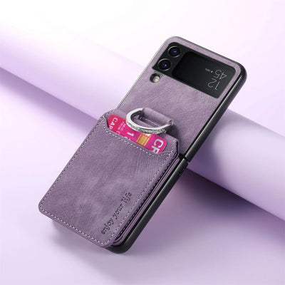 Purple vintage leather ring wallet case for Galaxy Z Flip