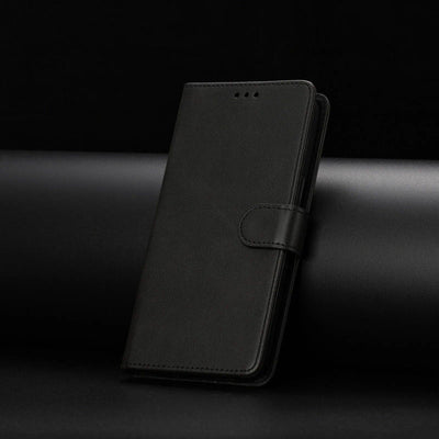 Black flip leather wallet case for Galaxy A51 and A71, closed with magnetic strap
