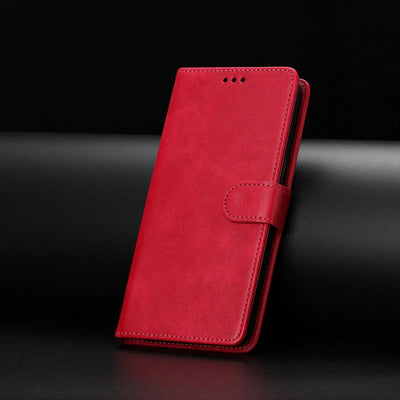 Rose red flip leather wallet case for Galaxy A51 and A71, closed with magnetic strap