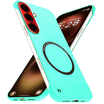 Mint green frameless matte magnetic slim case for Samsung Galaxy Note 20 Ultra and S26 series, back and front views