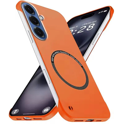 Orange frameless matte magnetic slim case for Samsung Galaxy Note 20 Ultra and S26 series, back and front views