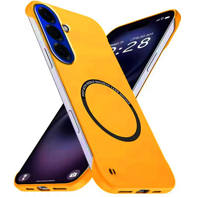 Yellow frameless matte magnetic slim case for Samsung Galaxy Note 20 Ultra and S26 series, back and front views