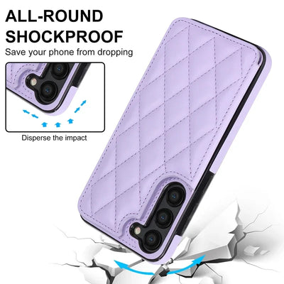 Shock-absorbing TPU corner bumpers protecting the Samsung Galaxy A phone against drops